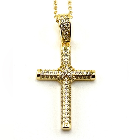 18K Gold Plated over 925 Sterling Silver Cross Necklace - Picture 4 of 9